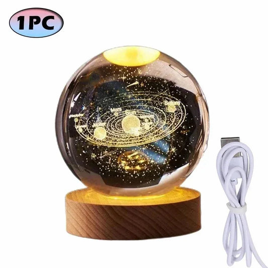 D2 Crystal Ball 3D Planet Ball Decoration Light for Bedroom Home Decor Saturn Sun Crystal Ball Snow Globe Lamp Crystal Spheres