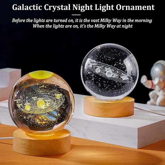 D2 Crystal Ball 3D Planet Ball Decoration Light for Bedroom Home Decor Saturn Sun Crystal Ball Snow Globe Lamp Crystal Spheres